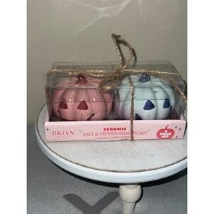 BKLYN Steel Co Pink Blue Pumpkin Salt&Pepper Shaker Set Ceramic 2pc